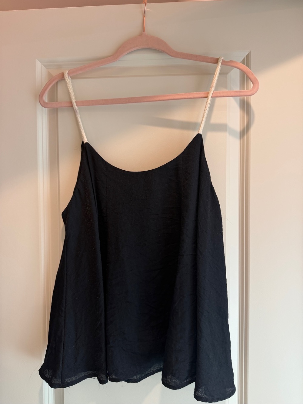 Moon River Black Cami Tank with Braided White Straps